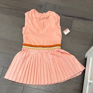 FP Movement by Free People Peach Pleated Mini Dress with Striped Waistband